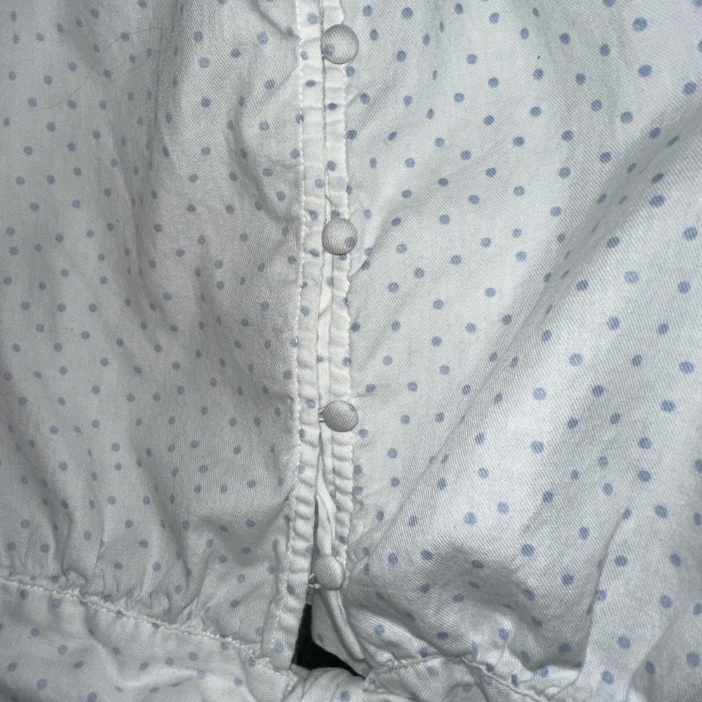 Paige🔵white blue polka dots XS cropped top with tie and buttons puffy sleeve - Picture 4 of 12